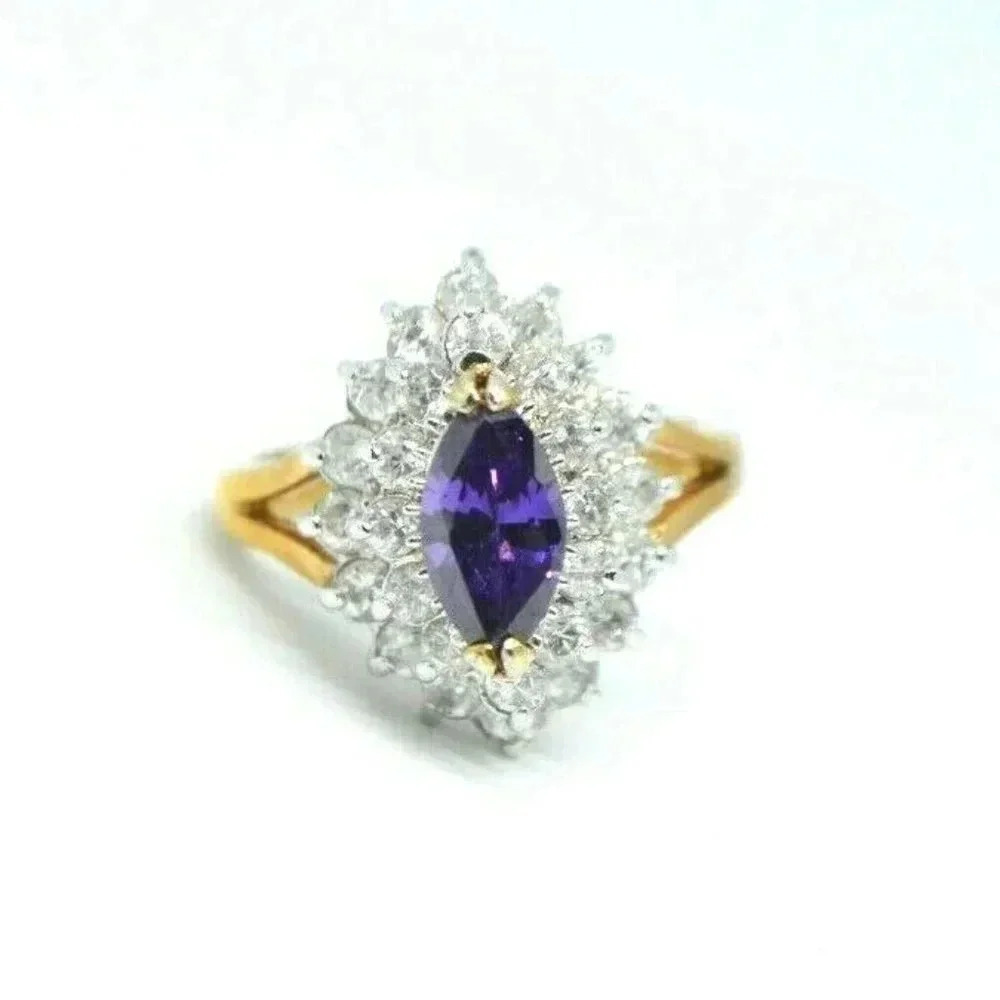 Purple Clear Glass Rhinestone Cocktail 14kt HGE